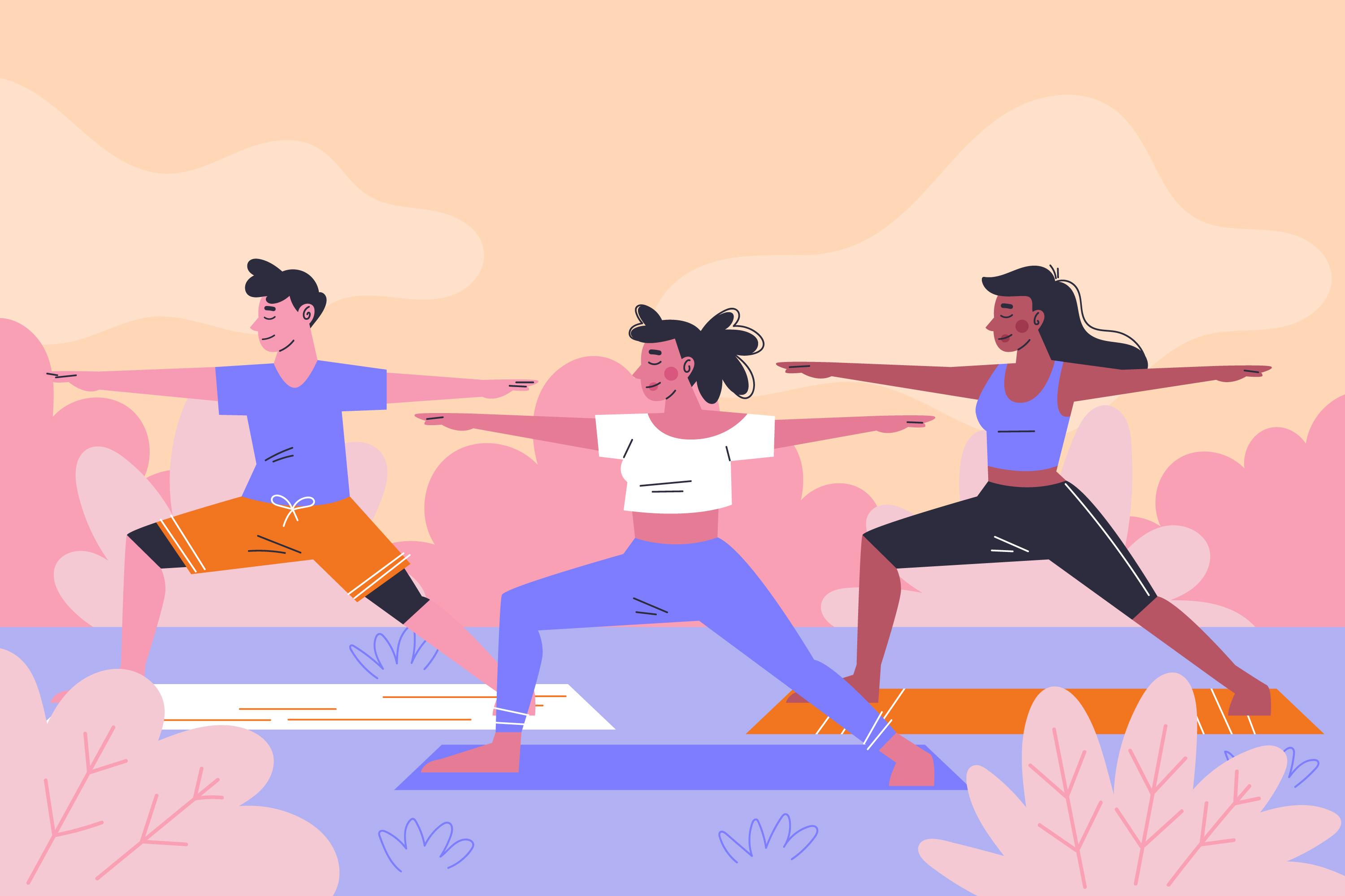 group of people doing yoga outside