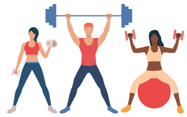 Three people with weights